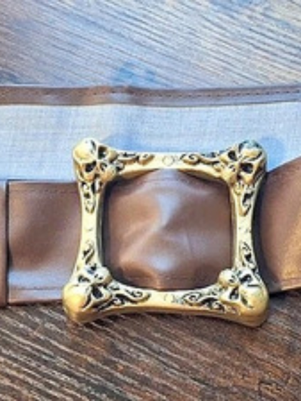 38" Ornate Brown 3" Skull Buckle Belt in Brown Costume Faux Leather